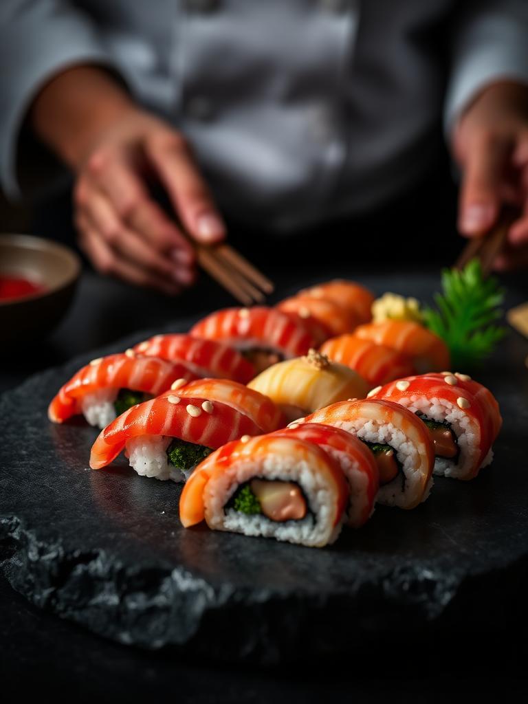Sushi prepared at a Tokyo counter